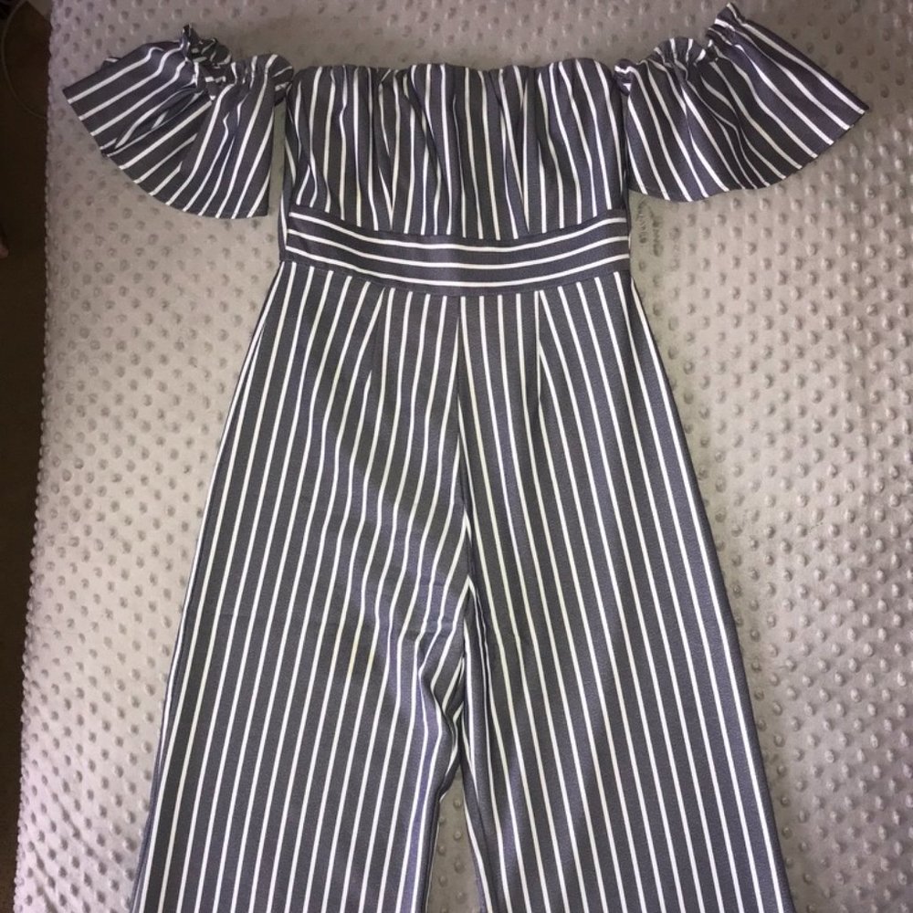 Striped Off the shoulder/Strapless Jumpsuit
